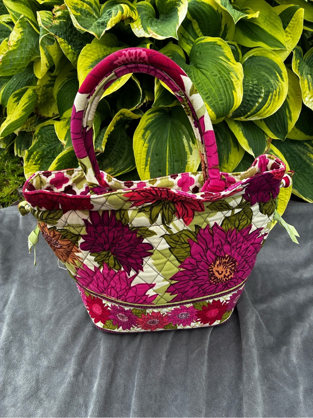 Women’s Vera BradleySatchel. Quilted Floral Tote Bag in Magenta and Green - Picture 2 of 11